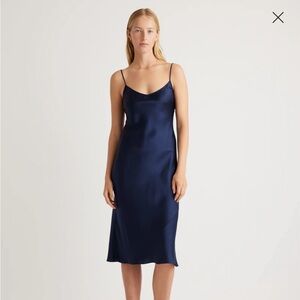 Quince 100% Washable Silk Slip Dress in Navy